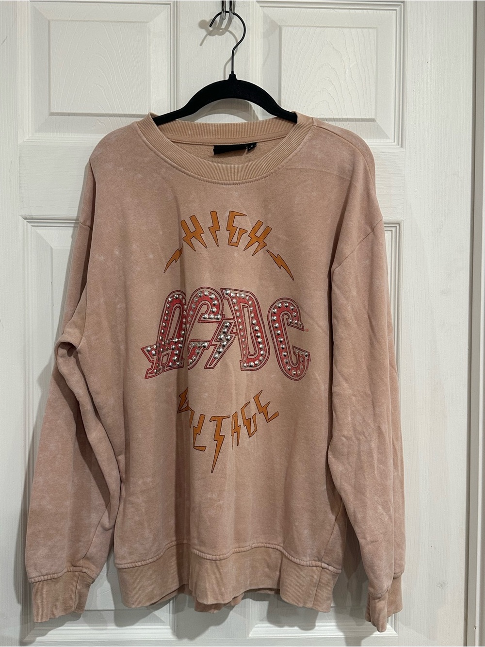 AC/DC High Voltage Peach Acid Wash Graphic Crewneck Sweatshirt